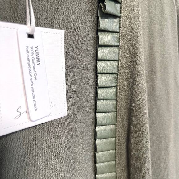 Sioni Milano Women's Olive Green Open Front Cardigan Sweater with Ruffle Trim L - Picture 5 of 6